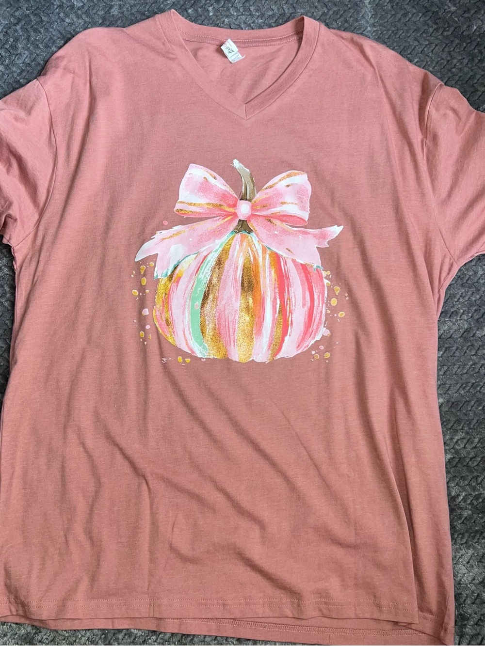 Women's V-Neck Pink Pumpkin Graphic Tee